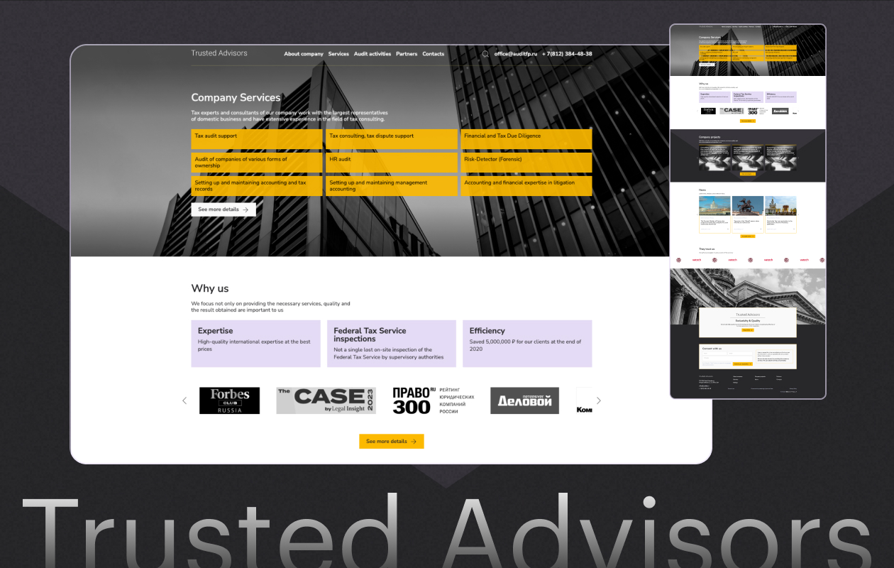 Redesign and improvement of the business site for the company Trustedadvisors